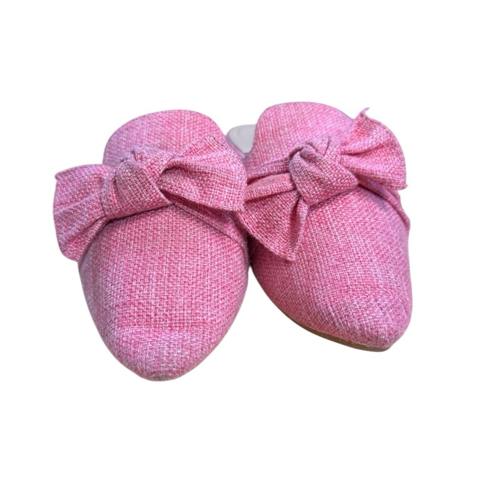 Pink Lily Pink Bow Pointed Toe Mules Tweed Size 10 - Picture 8 of 13